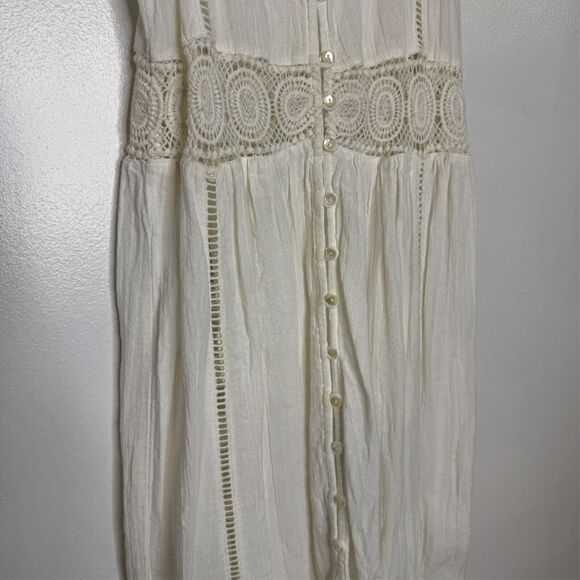 Amuse Society M White Lace Trim Maxi Dress Boho Beachy Romantic Festival - Picture 3 of 8